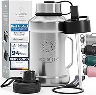 Drinking Bottle Stainless Steel ACTIVE FLASK + Straw Neck (3 Drinking Caps) BPA Free + Leakproof | L