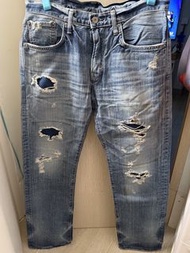 EDWIN JEANS: DISTRESSED WASH REGULAR STRAIGHT LEG DENIM JEANS