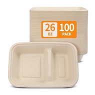 100 Pack 2 Compartment Paper Bowls for Nacho, Chips, Snacks and Dish with Sides, Microwavable Divide