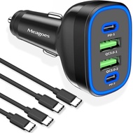90W 4 in 1 USB C Super Fast Car Charger for iPhone 17 Pro Max/Air/16/15/iPad,  S25, Pixel Android Ph