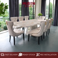 Musen -  Rosinda Marble Dining Set / Set Meja Makan (2100x1060mm Marble Table Top + 8 Seater Chair)