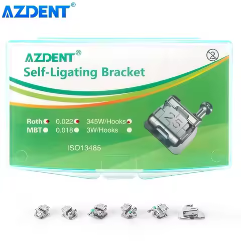24PCS AZDENT Dental Brackets Orthodontic Braces Self-ligating Mesh Base Mini Roth/MBT 0.022 Hooks 3-