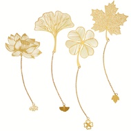 TEMU 4pcs Golden Hollow Metal Bookmarks With Chains, Universal Gift For Book Lovers, Writers, Reader