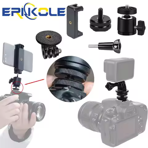 1/4 Camera Hot Shoe Phone Holder Flash Cold Shoe Tripod Adapter Mount for Phone Canon Nikon Sony DSL