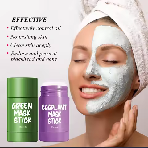 Skin Care Facial Mask Eggplant Green Tea Kaolin Clay Remove Acne Anti-Aging Moisturizing Oil Control