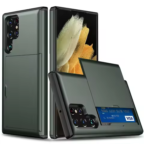 Slide Wallet Card Slots Case for Samsung Galaxy S22 Ultra S22 + S10 S20 S21 FE 5G S10E S9 S8 Plus No