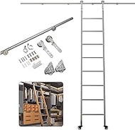6.6ft-13ft Sliding Barn Door Full Set Hardware - Stainless Steel Round Tube Mobile Ladder Track, wit