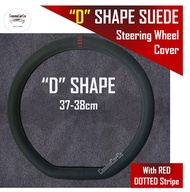 🔥SG SELLER🔥D Shape SUEDE Steering Wheel Cover W/ Red Dotted Stripe For Toyota Sienta Ioniq 37-38cm