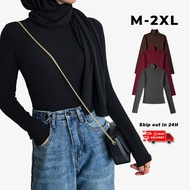 Baju Turtleneck Slim Fit Wanita Lengan Panjang Plain Stretchable Top Korean Style Casual Daily Wear 