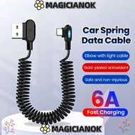 MAGICIANOK 6A Spring Data Cable, Spring Elbow USB C To Type C Fast Charging Cable,  PVC Telescoping 