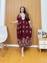 Daster Arab Super Jumbo Motif Daun Bunga / Dress Rayon Motif Premium / LD 140cm PB 120cm Busui