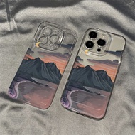 For iPhone 7 8 Plus X XS Max XR 11 12 13 14 pro max Beautiful sunset scenery Transparent TPU Fine Hole Phone Case