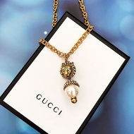 義大利奢侈時裝品牌GUCCI古馳獅子頭滿釘鑲珍珠項鍊
