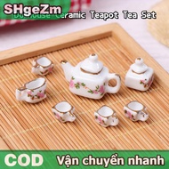 SHgeZm 1 Bộ 1:12 Dollhouse thu nhỏ gốm sứ Ấm trà trà đặt mini gốm Kungfu trà đặt ấm chén Bộ đồ ăn Mô