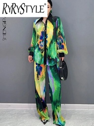 ชุดกางเกงขาม้า2ชิ้นเสื้อแขนยาวพิมพ์ลายอุปกรณ์พับได้ใหม่สำหรับผู้หญิง5R9578เสื้อผ้าทรงหลวมแฟชั่นฤดูใบ