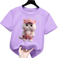 kaos anak perempuan gambar kucing gemoy Tshirt kids cute cat 1-12tahun