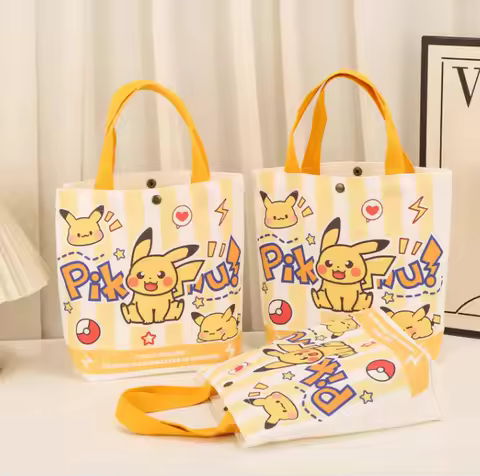 Pokemon Canvas Tote Bag Pikachu Daily Shopping Travel Outdoor Kawaii Casual Bag Custom Printed Reusa