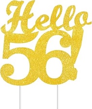 Hello 56 Cake Toppers Gold Glitter, Happy 56th Birthday Cake Decorations Cheers to 56 Years Party De