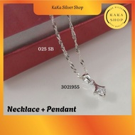 925 Silver Necklace Chain + CZ Stone Pendant (3021955) | Rantai Leher + Loket Batu CZ Perak 925 |