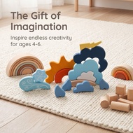 Wooden Building Blocks Set for Kids 4-6 Years - Rainbow Stacking & Weather Play