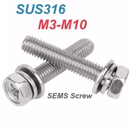 [XM] High-Quality 316 Stainless Steel Bolt Flat Washer Spring Washer Combination Screw M3-M10 Philli