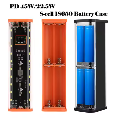 22.5W/45W DIY Battery Charger Case Transparent Fast Charging Case For 8PCS 18650 Battery Charging Bo