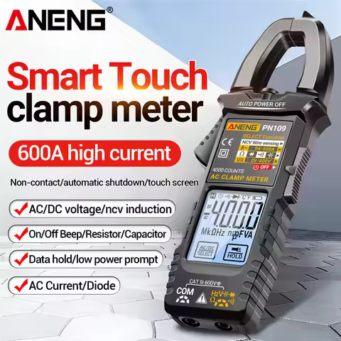 ANENG PN109 Digital Clamp Meter 4000 Counts AC 600A AC DC 600V Resistance Capacitance NCV Diode Back