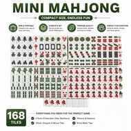 Mini Mahjong Set 168 Tiles Portable Travel Mahjong Game 4 Players Complete Set with Storage Bag