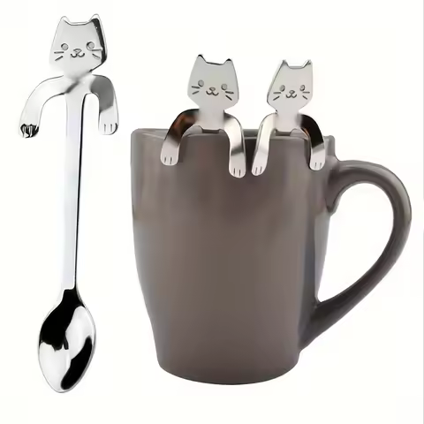 1pc Stainless Steel Coffee Spoon Lovely Cute Cat Shape Teaspoon Dessert Snack Scoop Ice Cream Mini S