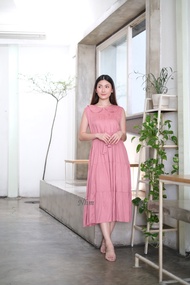 Midi Dress Yukensi Tanpa Lengan Katun Rayon Twill Premium, Midi Jumbo