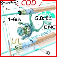 Sougayilang Spinning Fishing Carbon Fiber 1-6LB UL Rod 5.0:1 CNC Aluminum Spool Reel Pamingwit