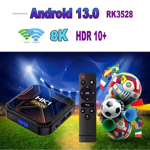 HK1 RBOX K8S IPTV Android 13 Smart TVBox RK3528 32/64GB 2.4G 5G WIFI6 BT 4.0 8K Vedio Decoding Media