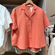 Daily Single Summer Cotton And Linen Blended Five-quarter Sleeve Shirt For Women Loose Slim Lapel Sh