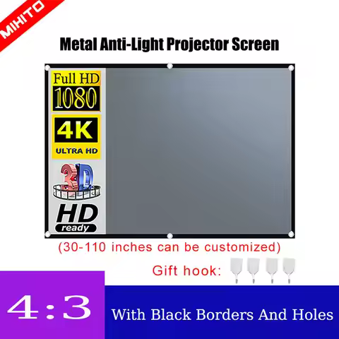 MIXITO 4:3 Projector Anti-Light Curtain 50 60 72 84 92 100 110inches 3d HD Portable Projection Scree