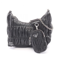 【二手】Prada PRADA 2005 復刻版單肩包 2WAY 黑色皮革 2005 復刻版褶皺單肩包 女士二手 A