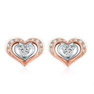 周大福 - 愛在心弦系列:18K/750玫瑰色,白色黃金鑲天然鑽石耳環