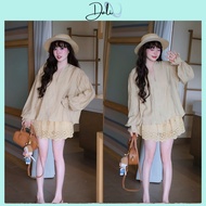 Women's Set 2 Piece Includes Wrapped Collar Shirt + Rough Floral Skirt