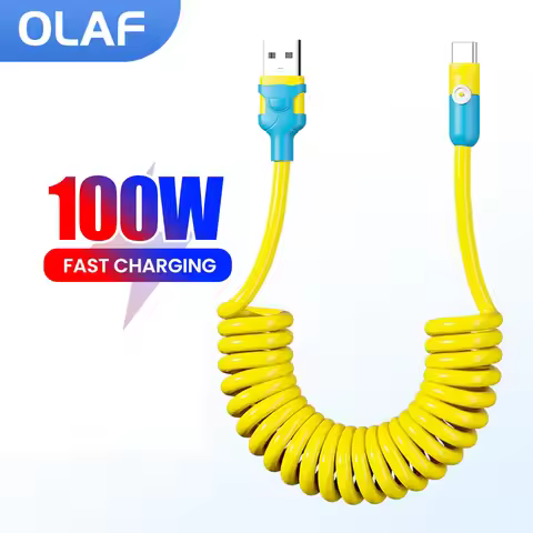 100W Type C to Type C Cable Fast Charging For iPhone 15 16 Huawei Xiaomi Samsung 3A Car Spring Cable