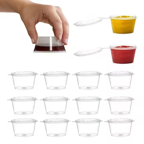 50-Pack 1oz Polypropylene (PP) Small Containers with Hinged Lids, Leak-Proof Disposable Portion Cups