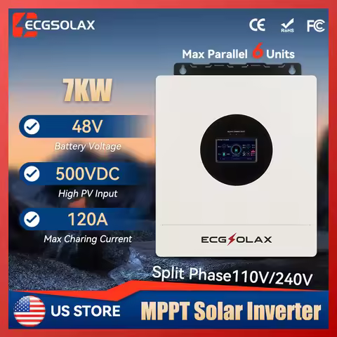 ECGSOLAX 7KW Hybrid Solar Inverter 48V 110V 240V Split Phase Pure Sine Wave Inverter With MPPT 120A 