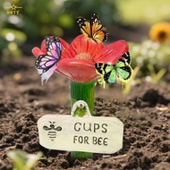 Flower Ceramic Watering Station Decorative Garden Stake with Self-Watering Spikes Pottery for Plants