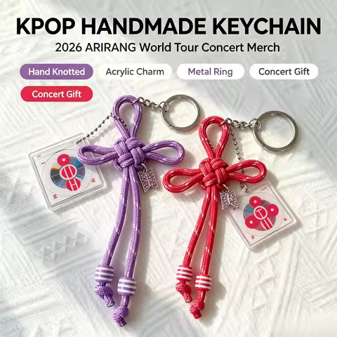 Kpop BTS 2026 ARIRANG World Tour Braided Keychain Handmade Knot Rope with CD Charm Bag Ornament Key 