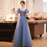 EAGLELY Sequins Glitter Banquet Fairy Blue Evening Dress Women Elegant 2024 High-End Glamorous Dinne