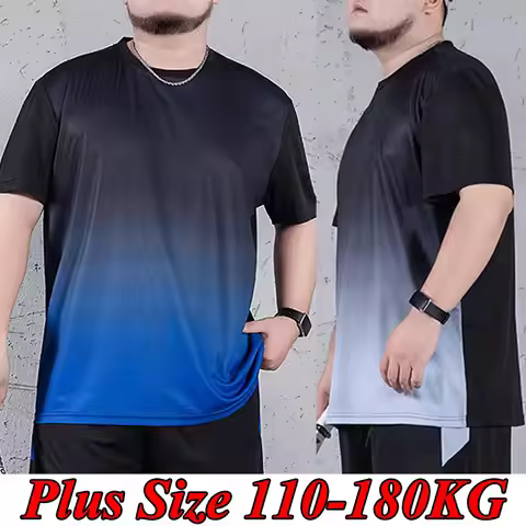 Men's T-shirt Plus Size 1XL-7XL Short Sleeve Tops Spring Summer Gradient Tees Quick Dry Men Sport Ov