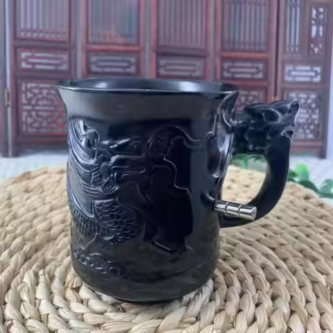 Natural Jade Teacups Dragon Cup Tibetan Medicine King Stone Magnetic Jade Mugs With Lid Green Health