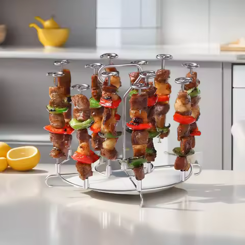 6Qt/8Qt Air Fryer Skewer Stand Stainless Steel Vertical BBQ Skewer Holder Home Kitchen Grilling Tool