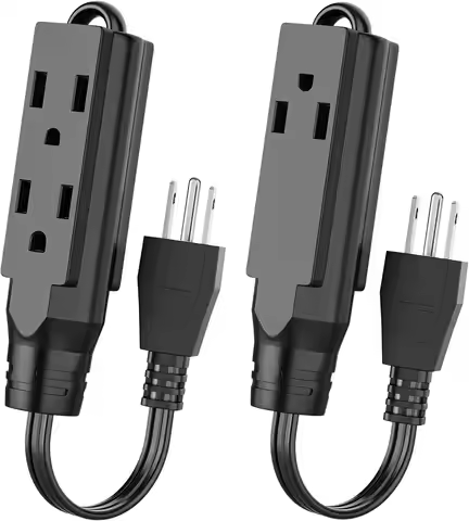 2 Pack 8 inch Short Power Extension Cord, 3 Outlet Extension Cord, 3 Prong Grounded Wire, 16 AWG Fle