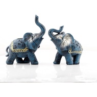 Patung Gajah Pasangan Thai Biru Patung Gajah dengan Belalai Hadiah untuk Hiasan Desktop Hiasan Kraf 