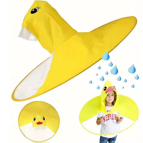 Children's Raincoat Yellow Duck Cloak Flying Saucer PVC Poncho For 6 years to 15 years old