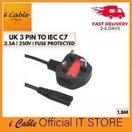 UK 3 Pin Plug to IEC C7 Figure 8 Power Cable 1.8M BS1363 Fused for TV Soundbar PS4 PS5 Xbox